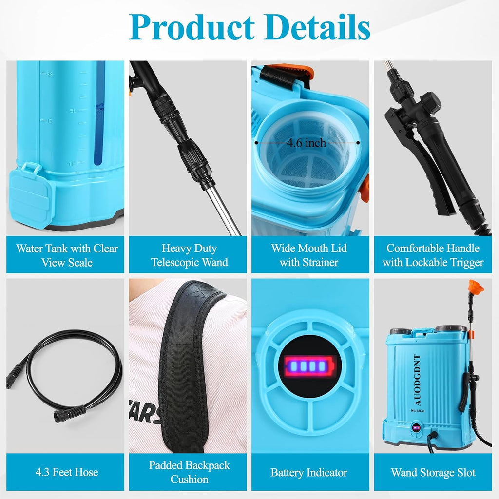 Battery Powered Backpack Sprayer 4.2 Gallon with Auto-Mixing System, Dual Battery System, Compatible with Makita 21V