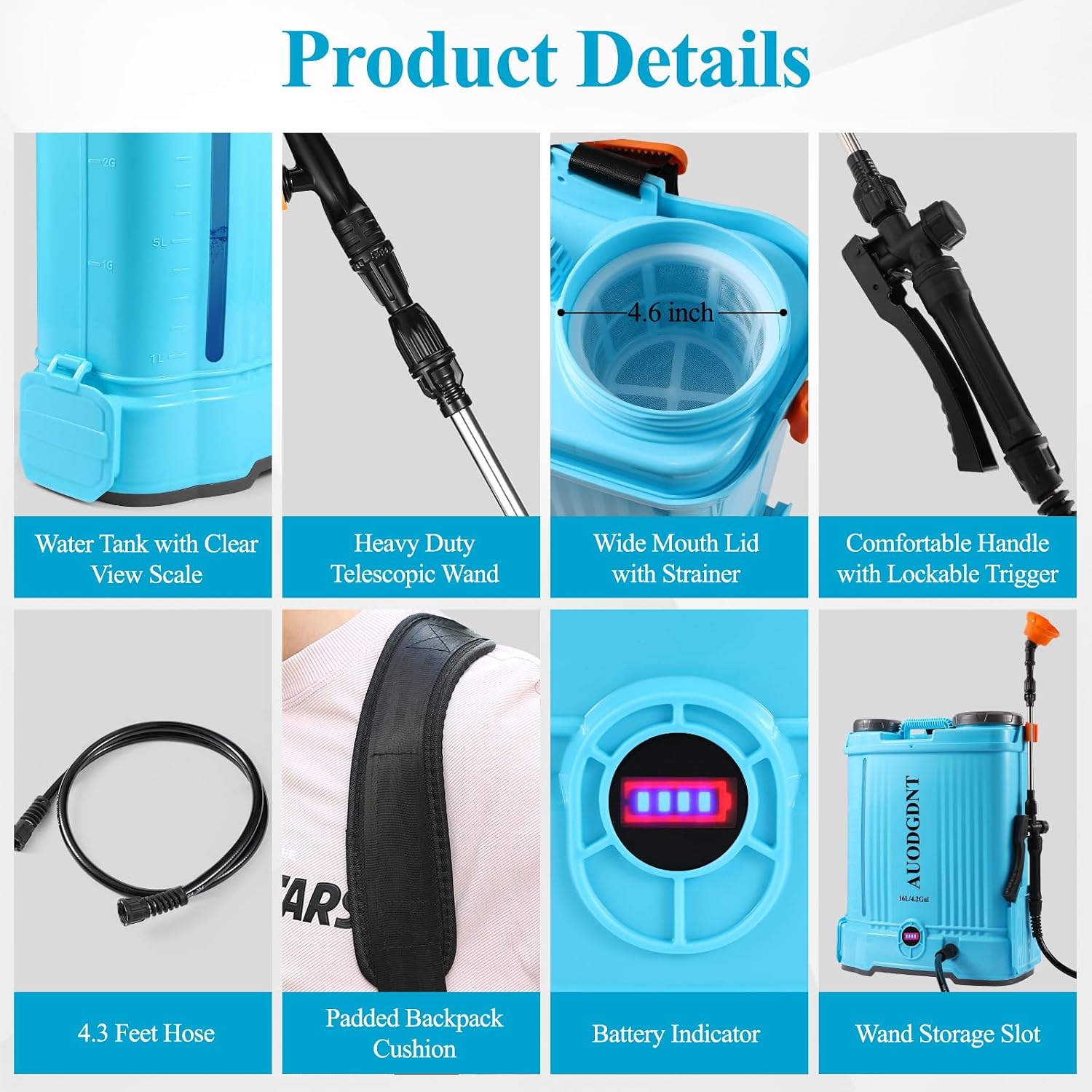 Battery Powered Backpack Sprayer 4.2 Gallon with Auto-Mixing System, Dual Battery System, Compatible with Makita 21V