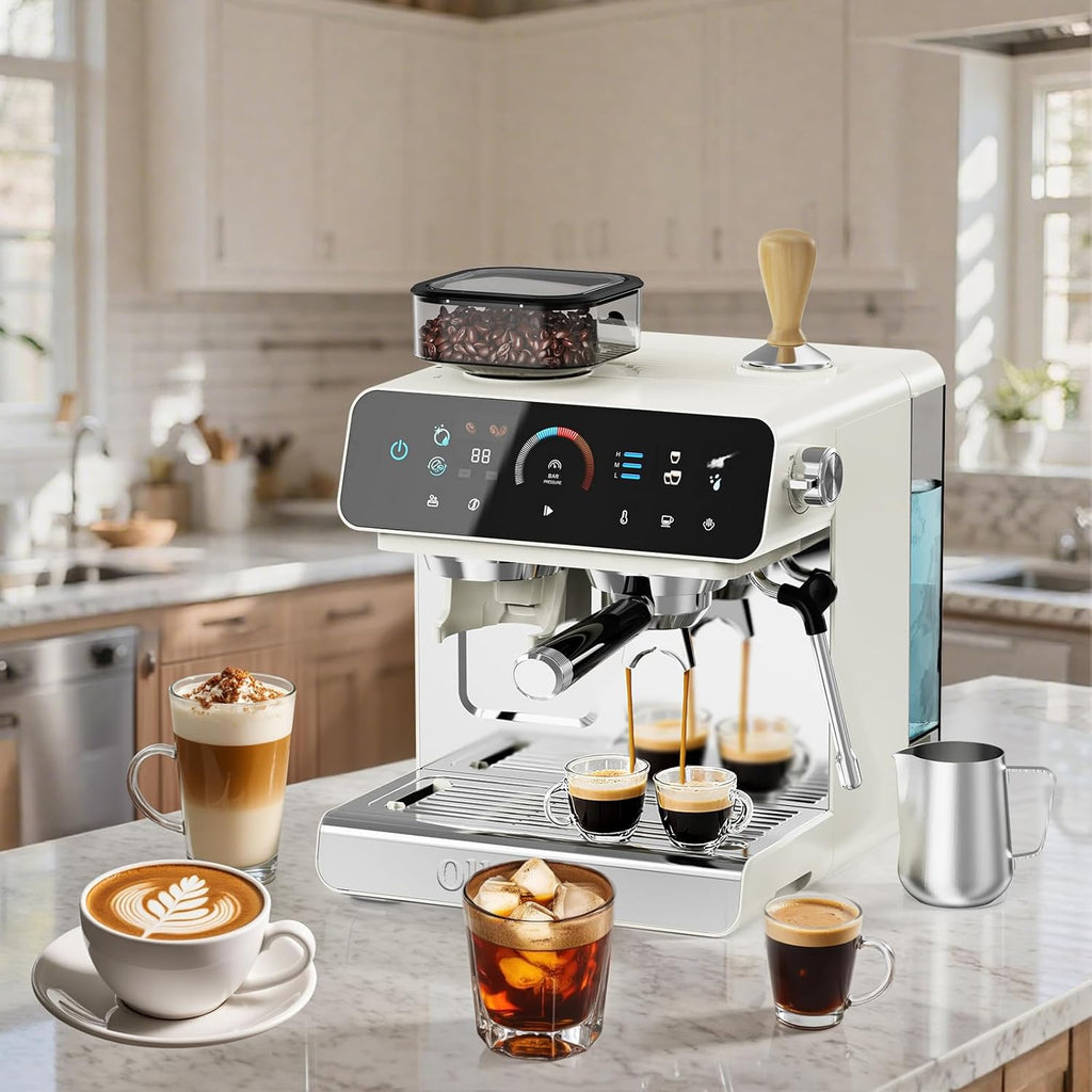 Semi-Automatic Espresso Machine with Grinder, 2-in-1 Coffee Machine with Milk Frother, 20 Bar Pressure Coffee Maker