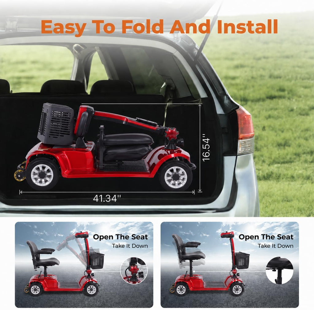 Electric Mobility Scooter for Adults & Seniors, Foldable 4-Wheel Mobility Scooter with LED Headlight & Basket