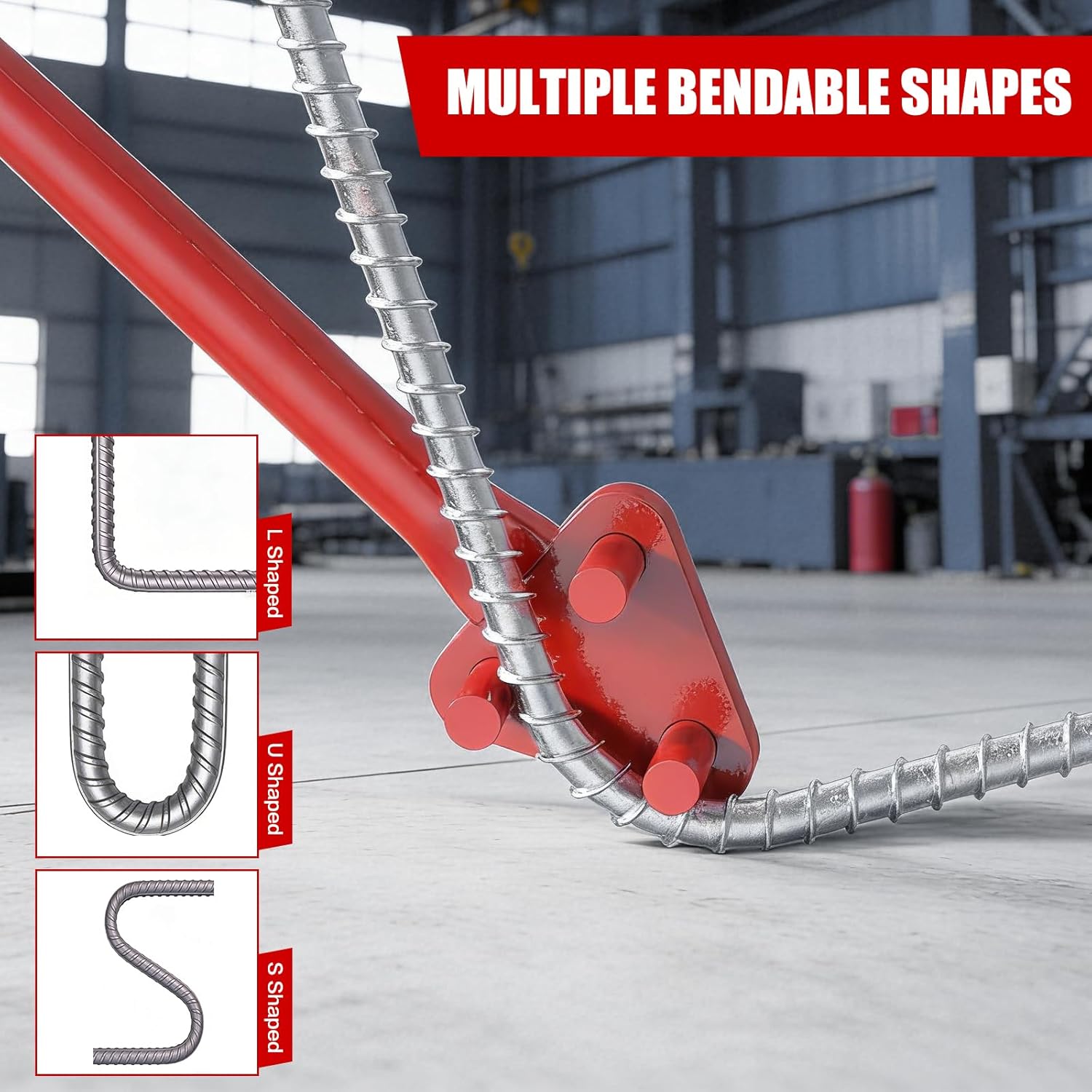 Manual Rebar Bender Tool | for 5/8" Bar Reverse Head, Labor Saving Design, Solid Steel Lever, Rebar Bending Tool