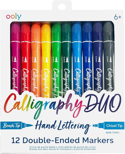 Calligraphy Duo - 12 Double Ended Calligraphy Pens for Writing & Hand Lettering, Dual Tip Pens for Beginners or Kids
