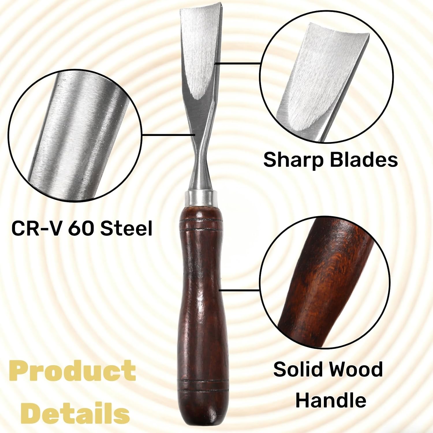 12 Pieces Wood Chisel Set, Woodworking Carving Tools with Wooden Box | CR-V Steel Edge Blade with Premium Wood