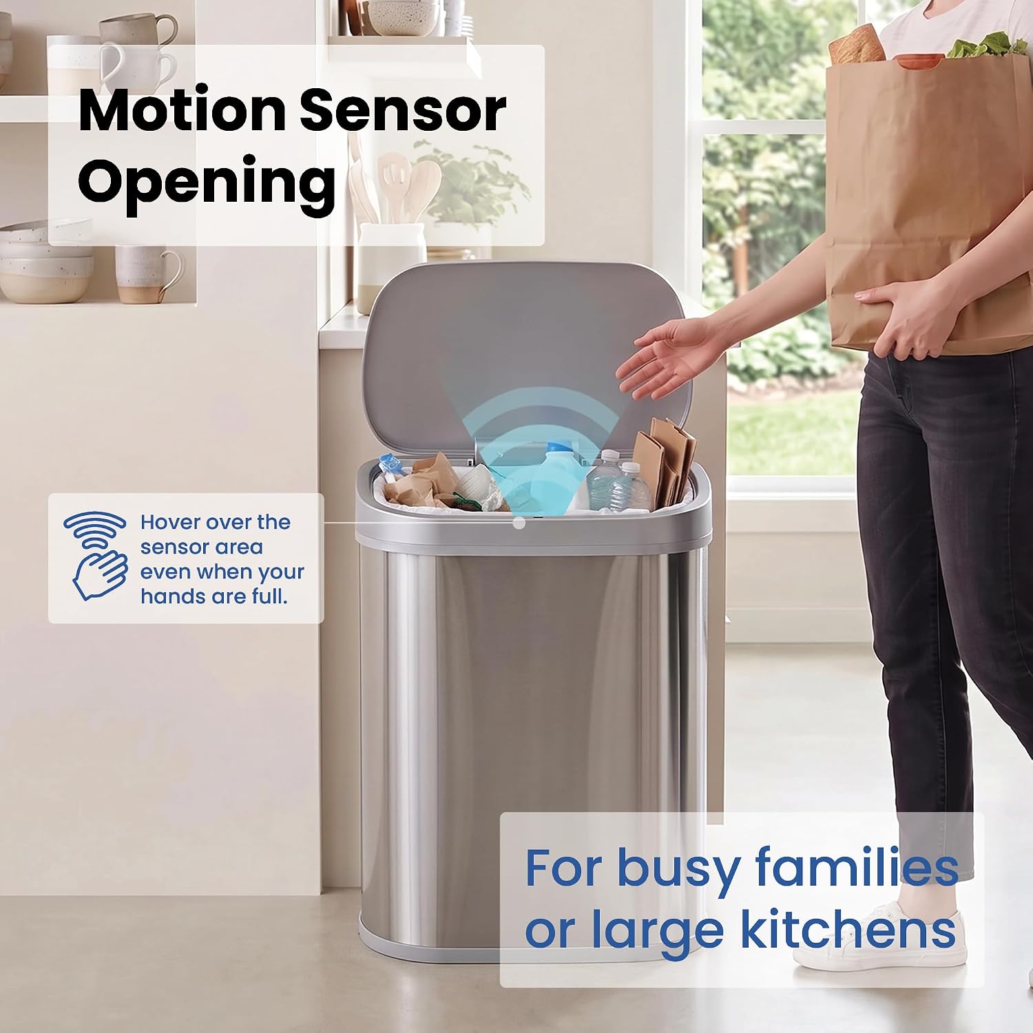 21 Gallons XL Automatic Touchless Kitchen Trash Can with Lid, Motion Sensor Trash Can for Large Kitchens, Office &