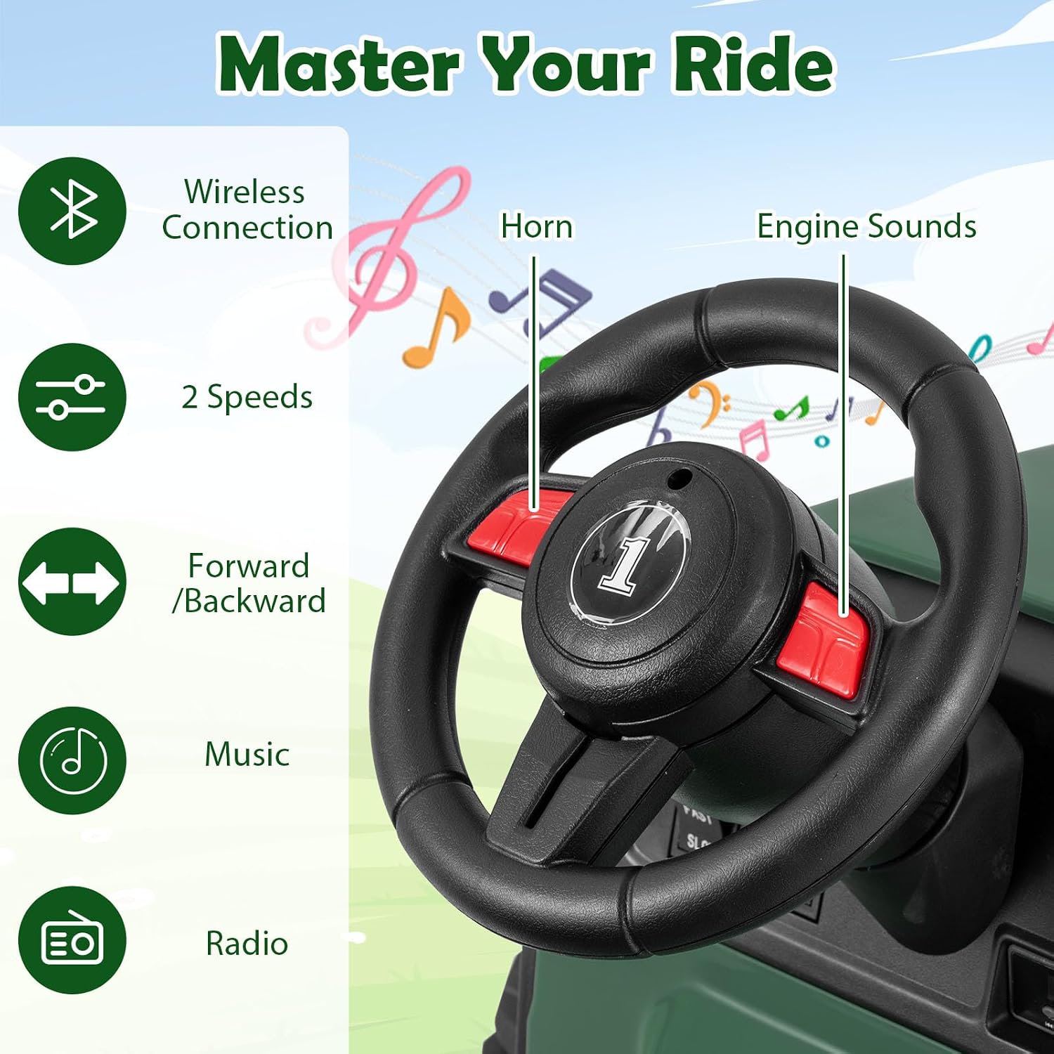 24V Ride On Tractor, Kids Battery Powered Vehicles with Detachable Trailer, Dual Motors, Remote Control, Soft Start &