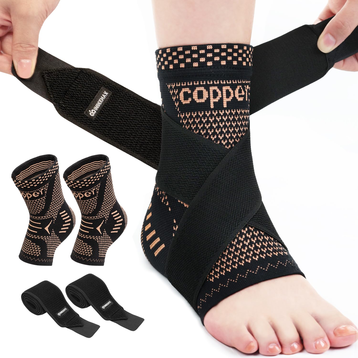 Ankle Brace for Women & Men, Ankle Compression Sleeve Support Copper Infused Ankle Brace for Sprained Ankle, Plantar