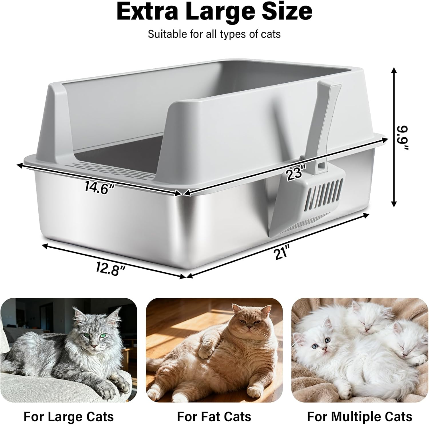 Stainless Steel Cat Litter Box with Lid, Large Metal Litter Box Stainless Steel with Mat & Scoop