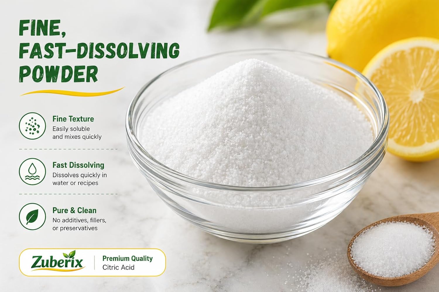 Zuberix 100% Pure Citric Acid Powder, Food Grade, Multi-Purpose, 2.2 lbs
