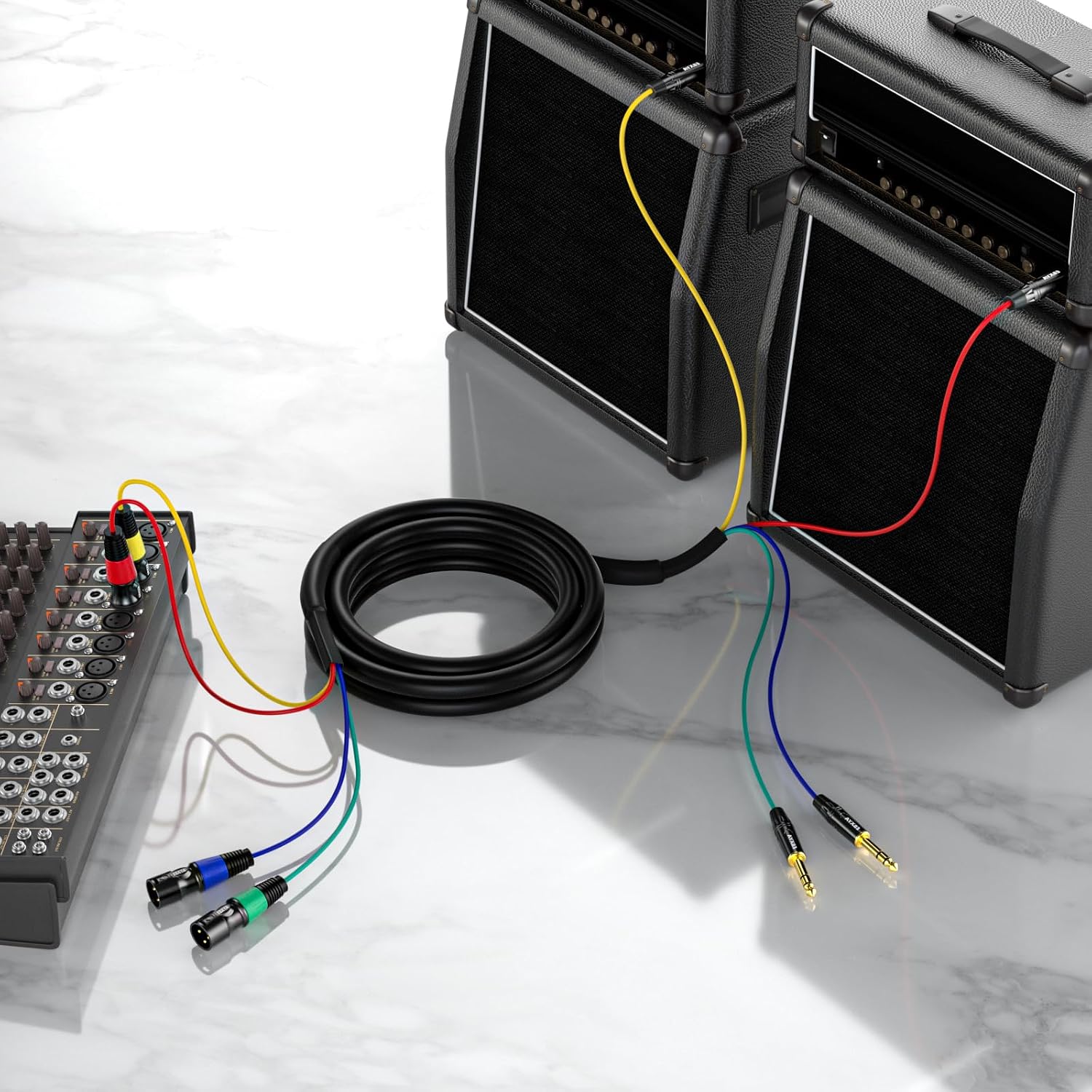 4 Channel XLR Male to 1/4 Inch TRS Snake Cables,Recording Snake Cable | 6.35mm Male Jack Stereo Audio Balanced Line