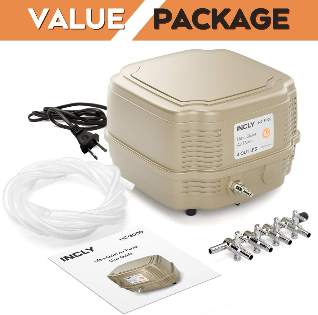 7W Ultra Silent Aquarium Air Pump - 245 Gallon/Hr, 4 Adjustable Outlets - Commercial & Hydroponics Oxygen Bubbler for
