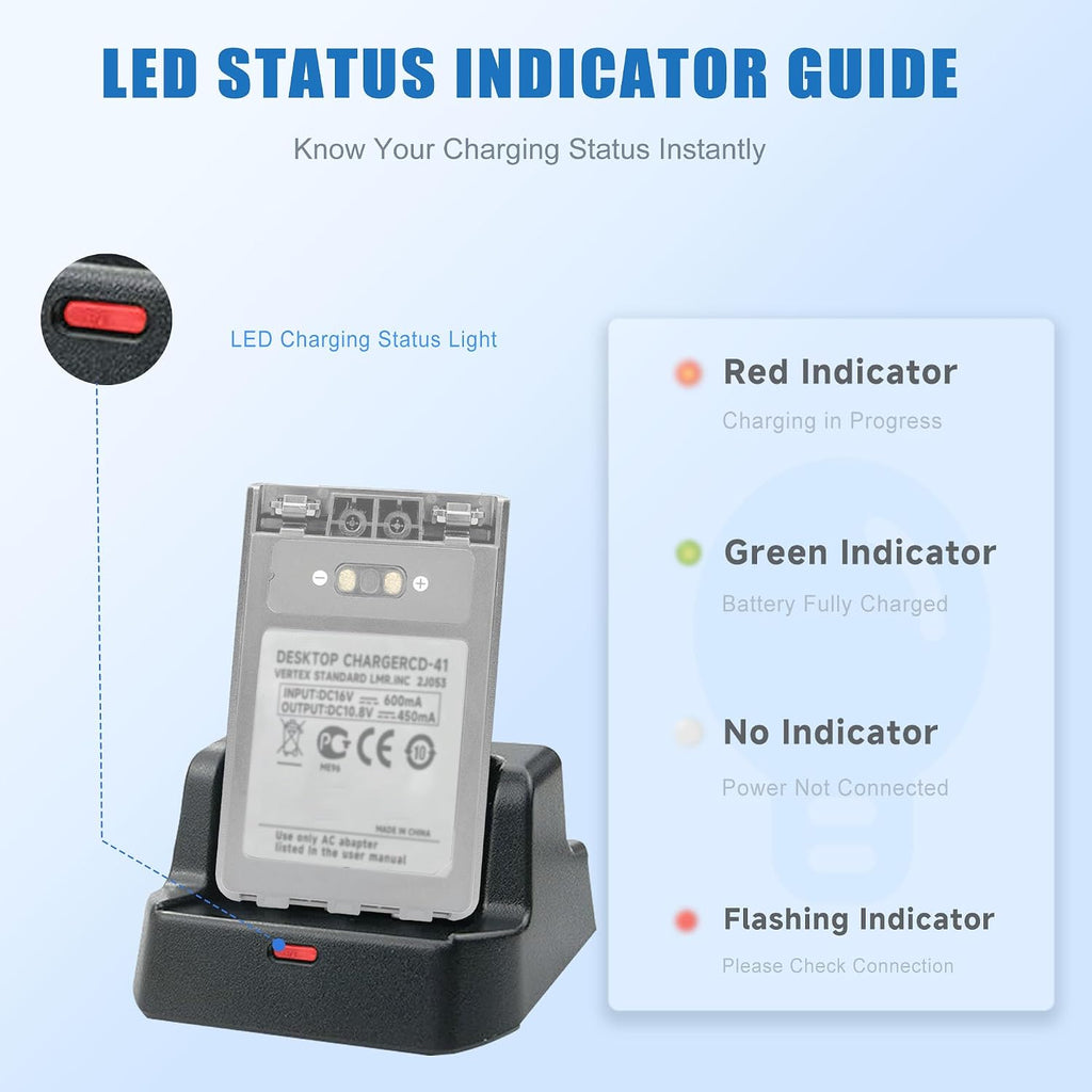 CD-41 Rapid Charger Replacement for Yaesu FT5DR FT3DR FT5D FT3D Two Way Radio | Smart desktop charger perfectly fits