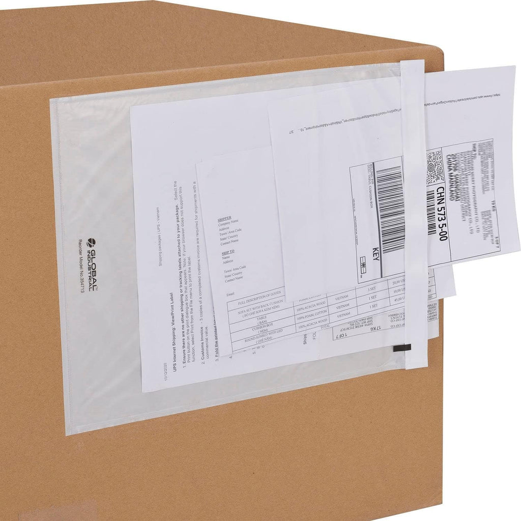 Side Opening Packing List Envelopes with Adhesive Backing, 2 Mil Thick, 12"L x 9-1/2"W, Clear, 500/Pack, Packing Slip