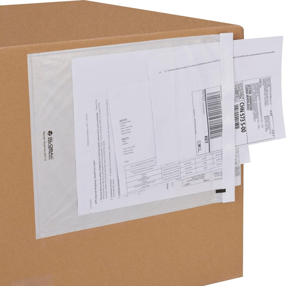 Side Opening Packing List Envelopes with Adhesive Backing, 2 Mil Thick, 12"L x 9-1/2"W, Clear, 500/Pack, Packing Slip