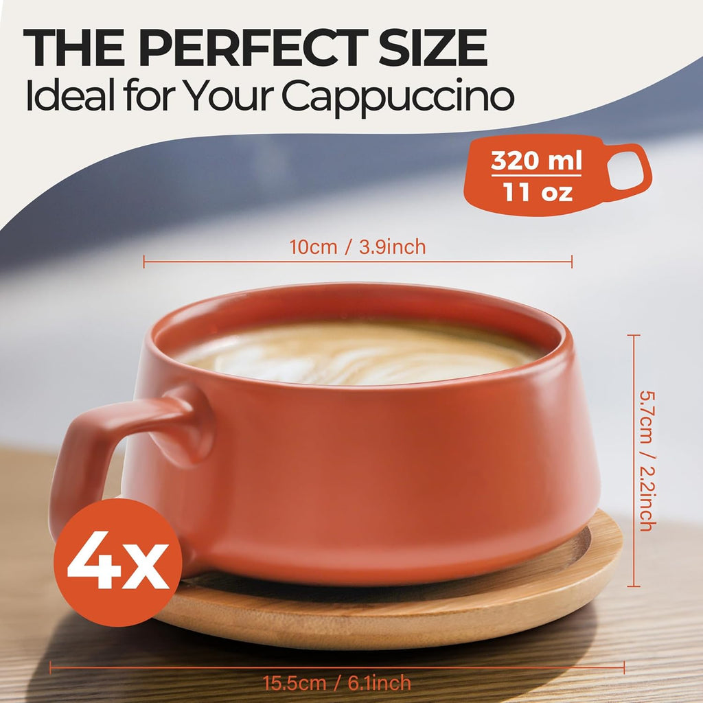 Cappuccino Cup Set of 4, Ceramic (9.5oz) - Luxe (Beige Pastel)