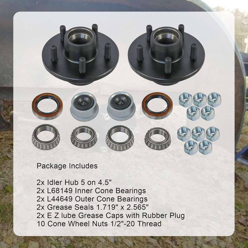 Trailer Idler Hub Kits 5 on 4.5" for 3500 lbs Axle 1/2"-20 Thread 22017K Set of 2