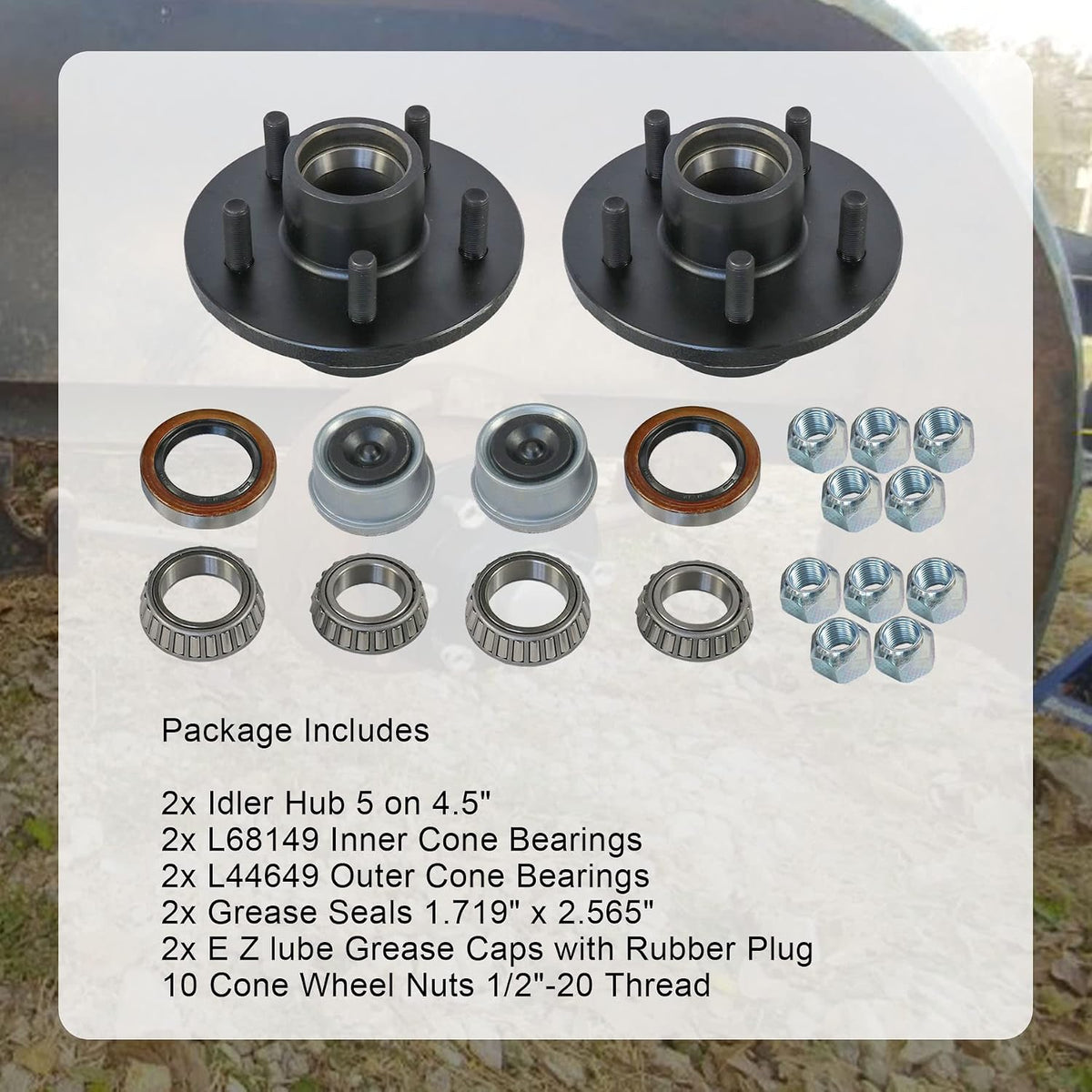 Trailer Idler Hub Kits 5 on 4.5" for 3500 lbs Axle 1/2"-20 Thread 22017K Set of 2