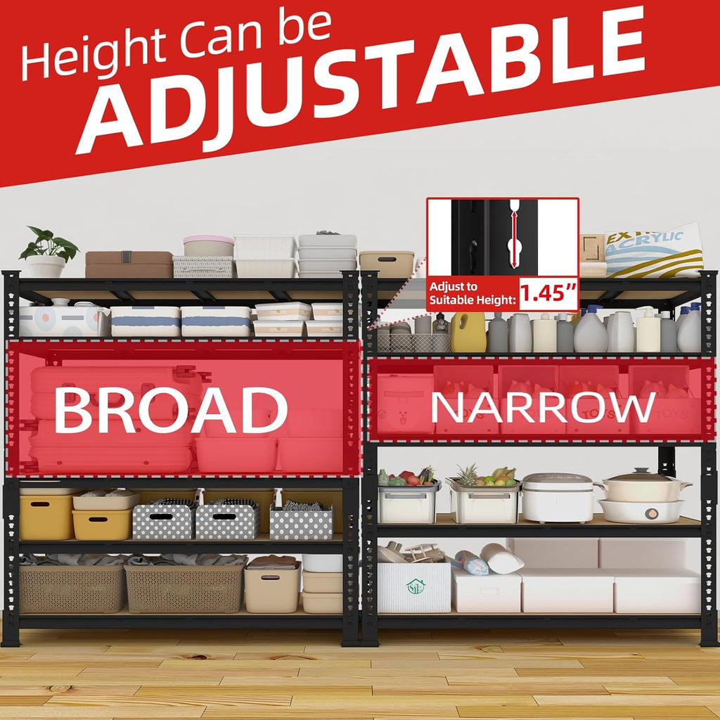 60" W X 24" D X 72" H Heavy Duty Garage Storage Shelves - Adjustable Metal Shelving Unit, 5 Tier Industrial Shelves