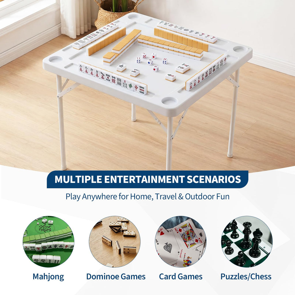 35" Mahjong Table 4Player Folding Card Table w/Cup Holders & Trays