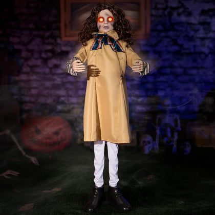 Halloween Animatronics Decorations 48inch Animated Creepy Doll with Sound Activated, Spooky Sound, Lighted LED Eyes