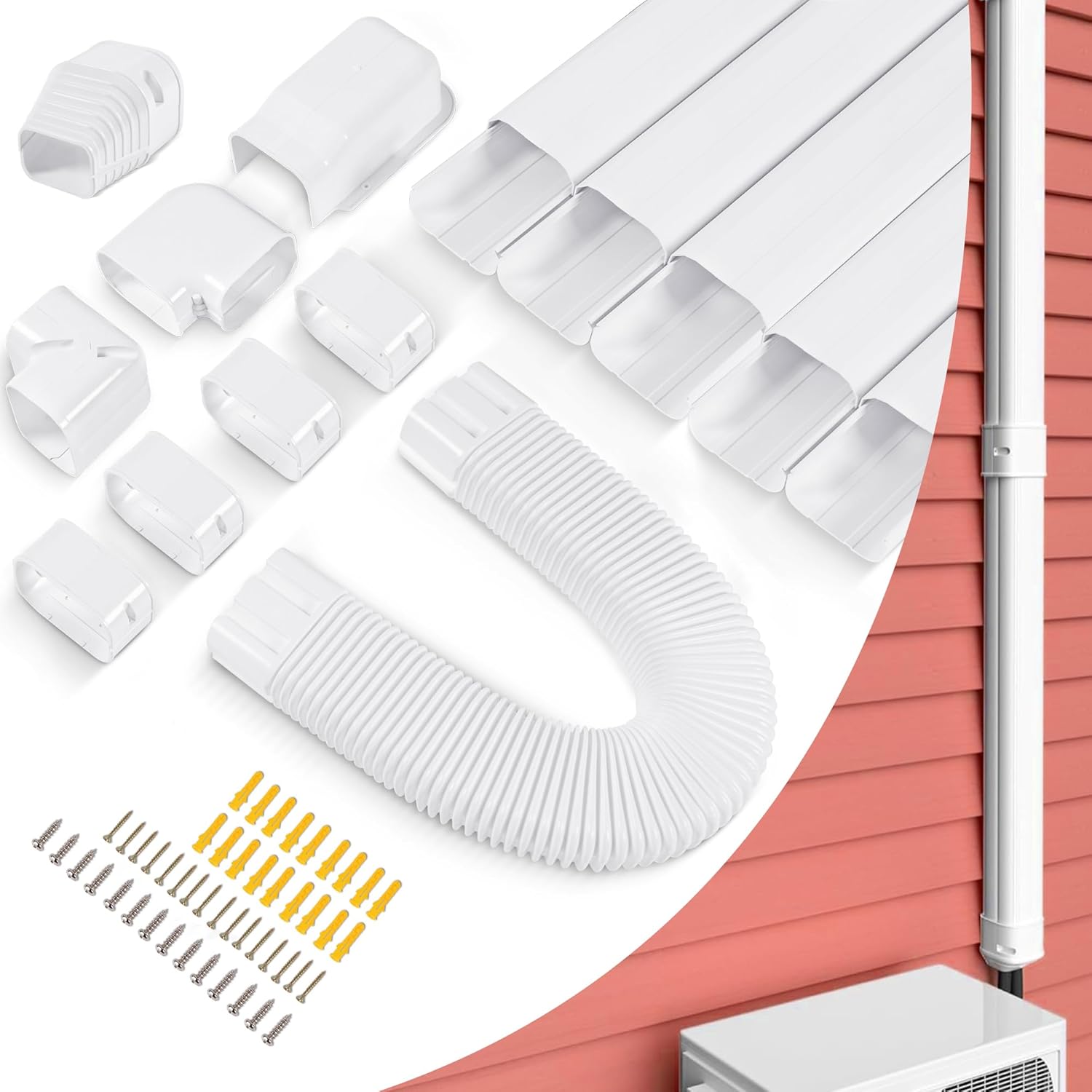 10ft Mini Split Line Set Cover 3" PVC for AC & Heat Pump White | Premium PVC & ABS; UV-resistant; snap-on for quick