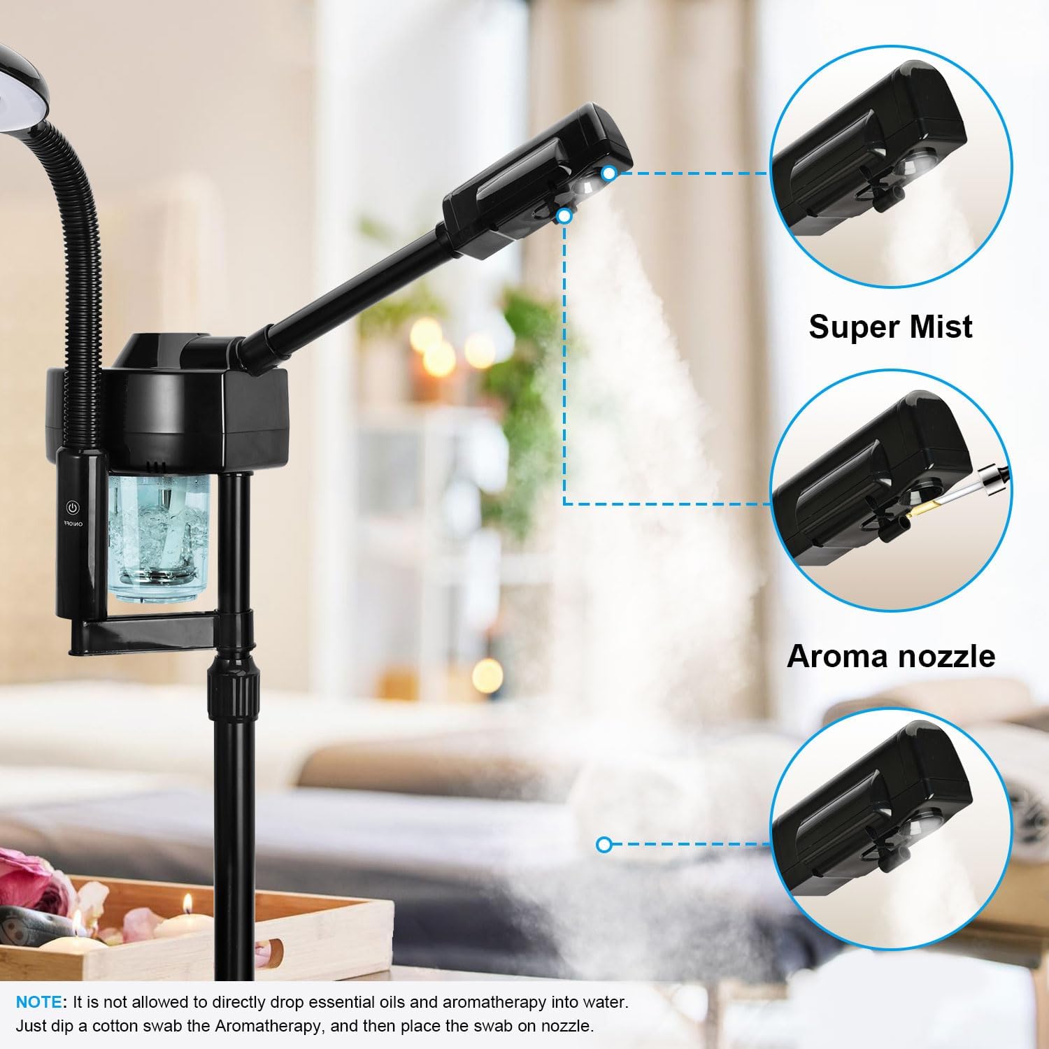 2 in 1 Facial Steamer Professional Ionic Face Steamer with 5X Magnifying Lamp&Adjustable Hot Mist Nozzle, Esthetician