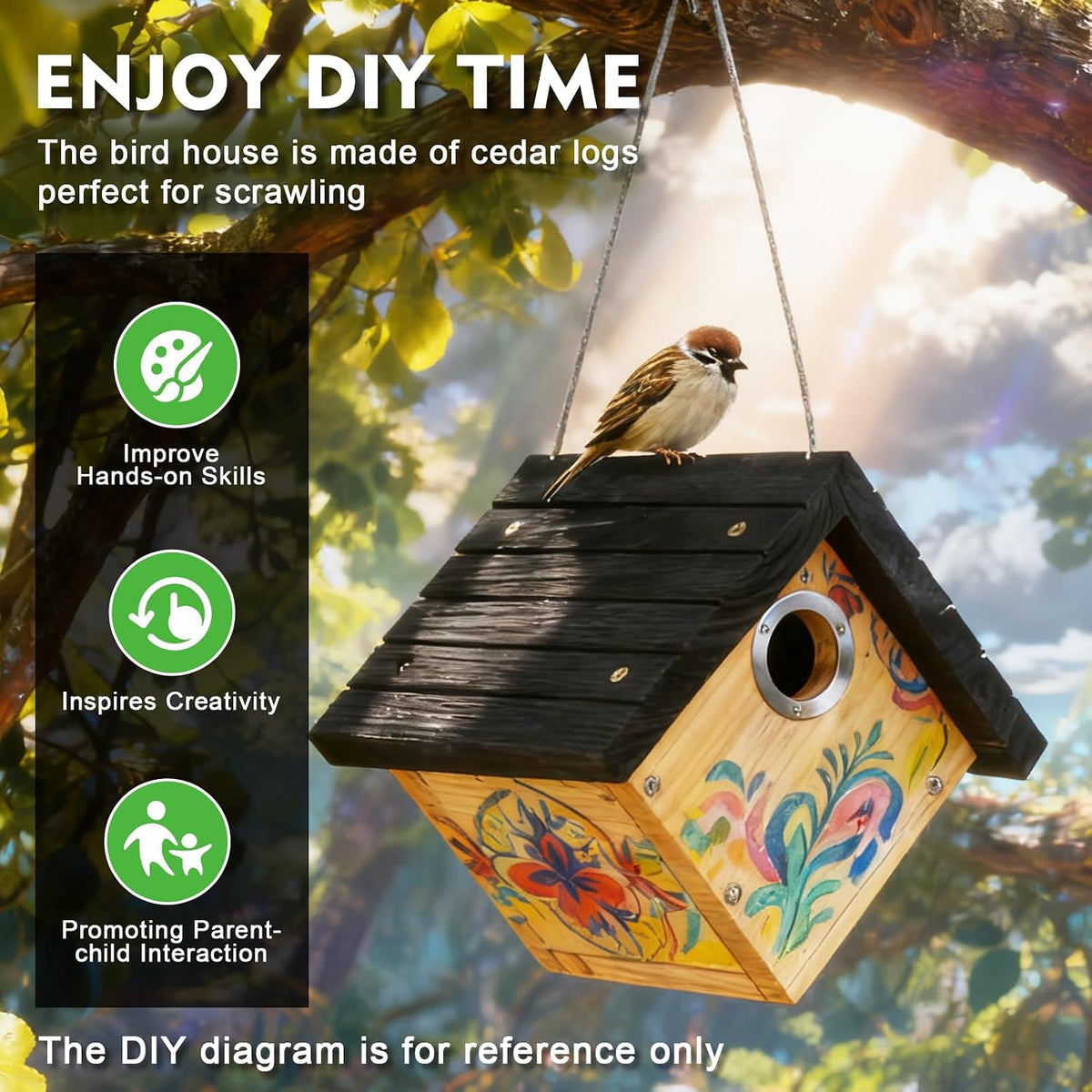 Hanging Wren Bird Houses for Outside with 1-1/8" Entrance 1 Pack