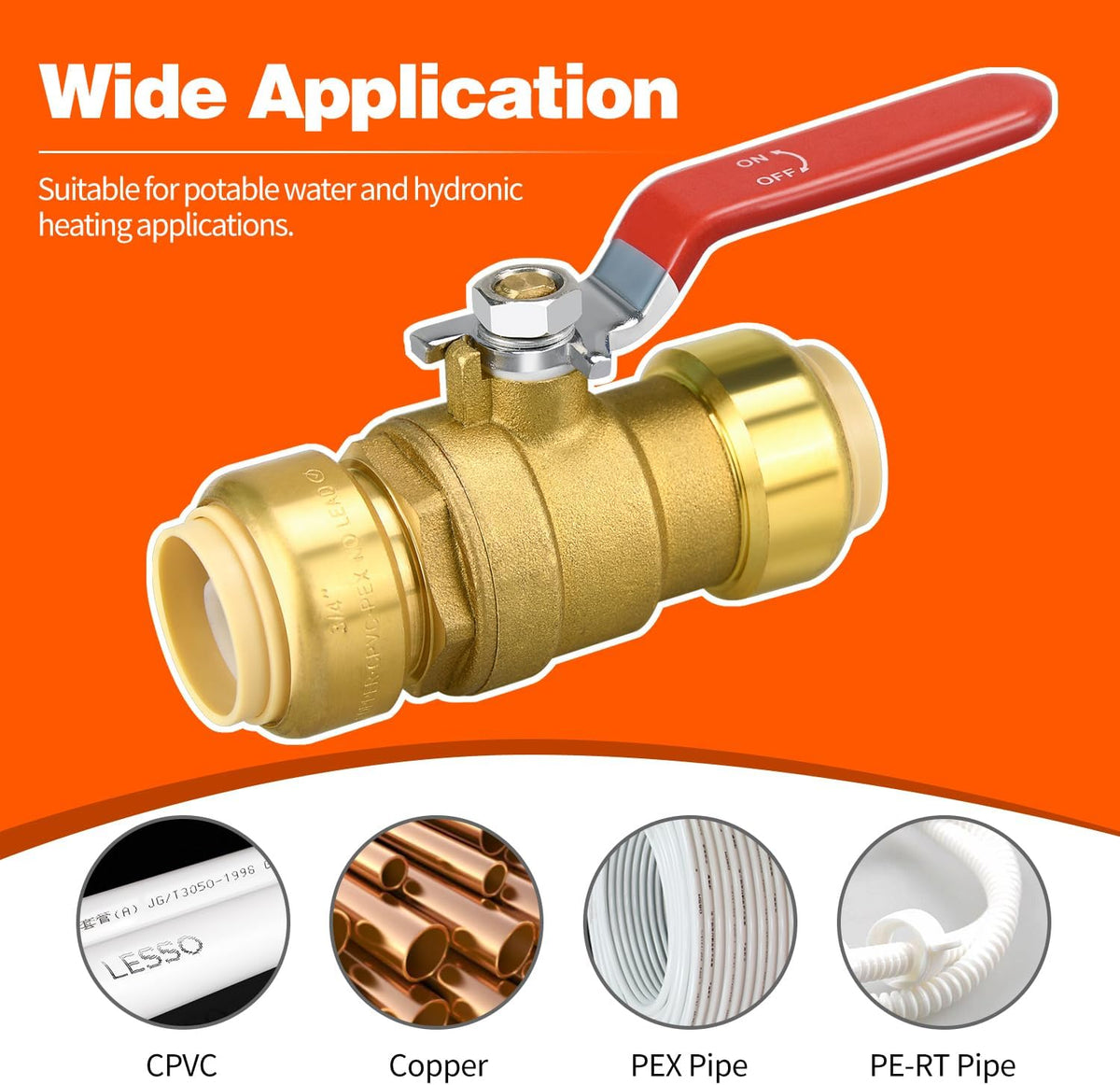 3/4" Push Fit Ball Valve with Disconnect Clip, Push-Fit Shut Off Valve