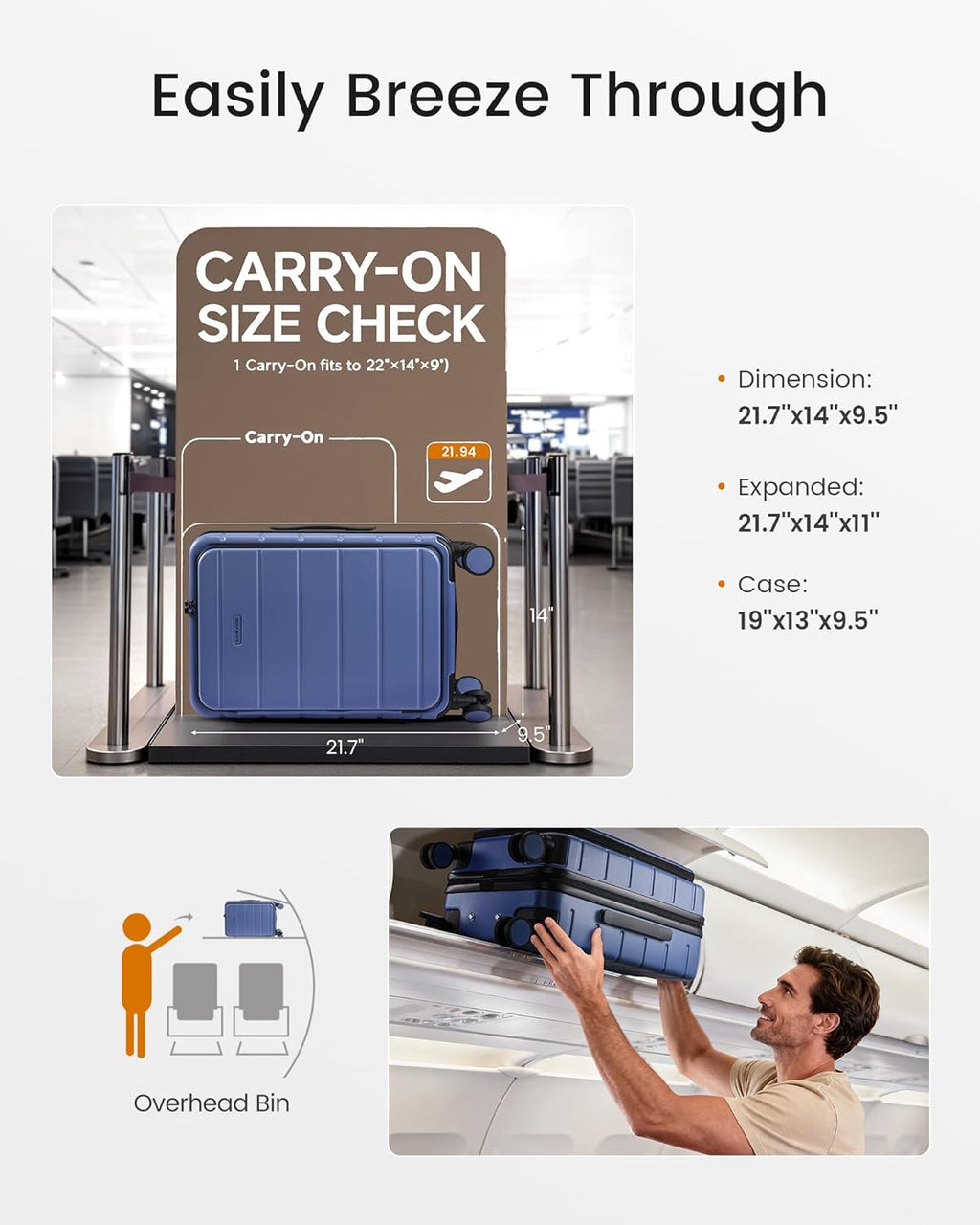Carry On Luggage 22x14x9 Airline Approved with Spinner Wheels, 20 Inch Small Carry On Suitcase with TSA Lock