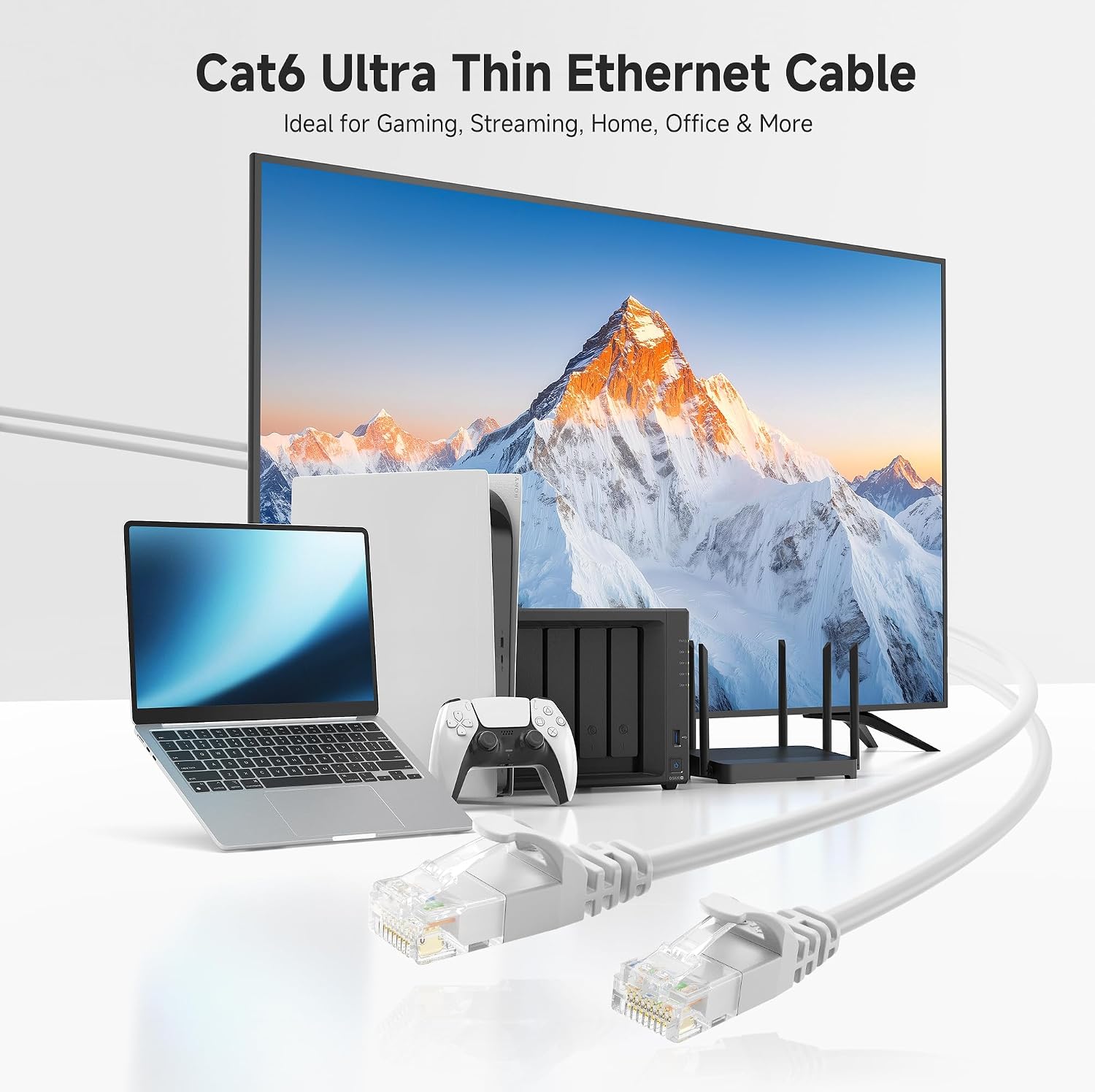 10Gbps Snagless Thin Cat 6 Ethernet Cable, 50ft, White | Slim Profile, 28 AWG Bare Copper, Cat 6 Cable, Thin Ethernet