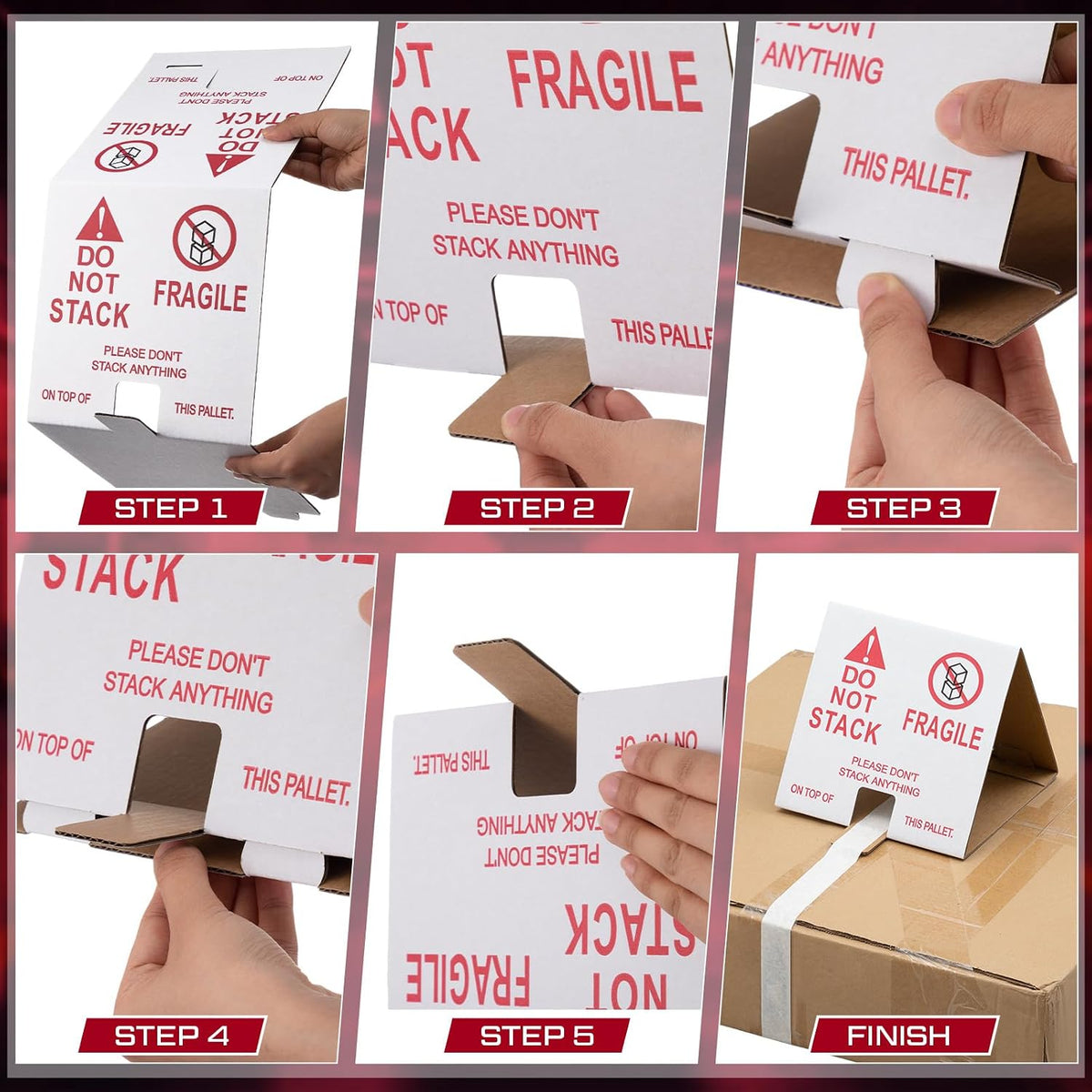 60 Pcs Do Not Stack Pallet Cones 8 x 8 x 7" Do Not Stack Cones Corrugated Cardboard, Red White Safe Shipping and