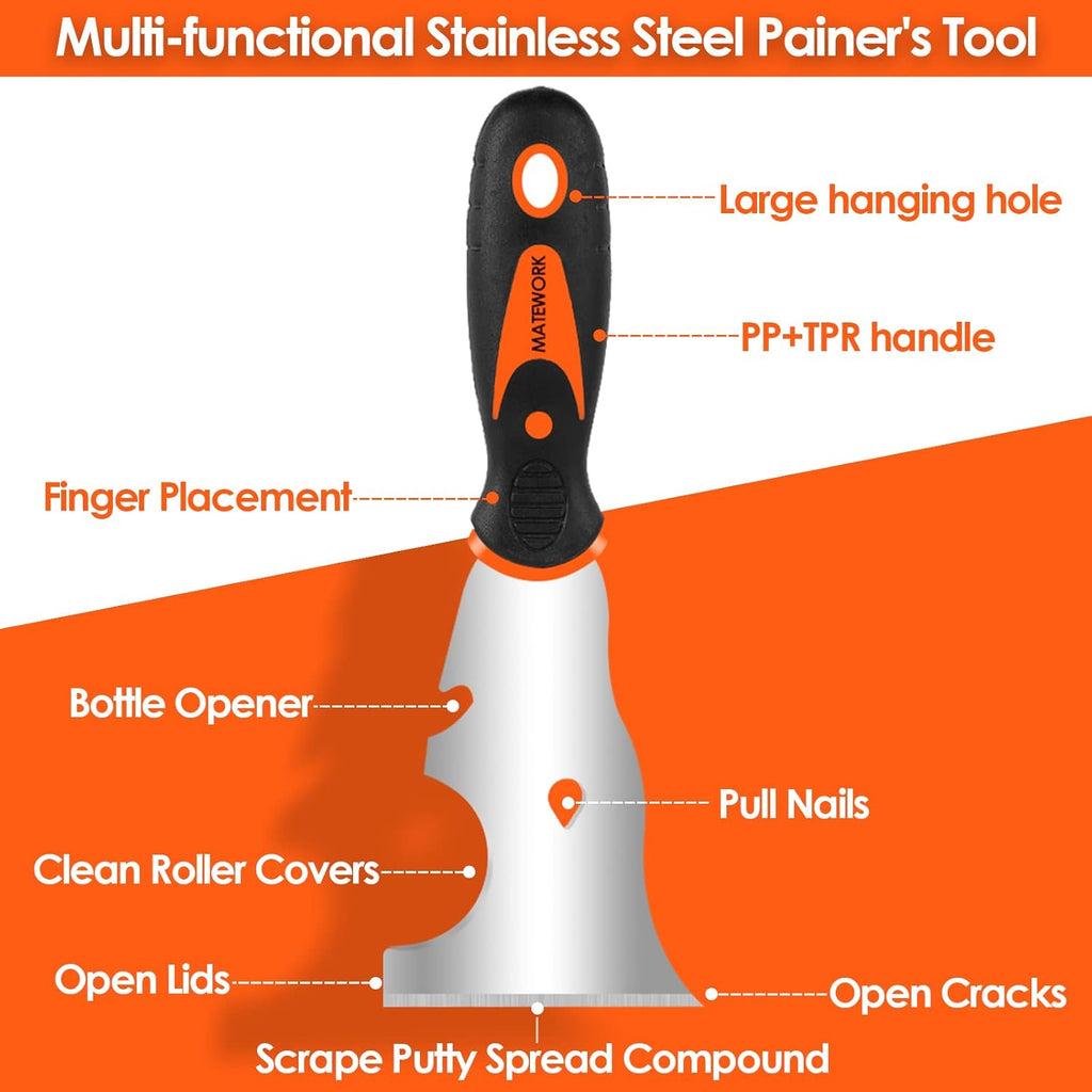 Putty knife,10 Piece Stainless Steel Paint Scraper Tool Set,14" Mud Pan for Repairing Drywall, Removing Wallpaper