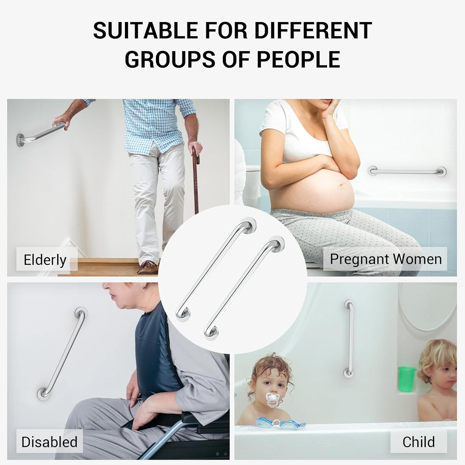 16 Inch Grab Bars for Wall Brush Nickel, Safety Shower Grab Bars for Seniors Elderly Handicapped, Handicap Grab Bars