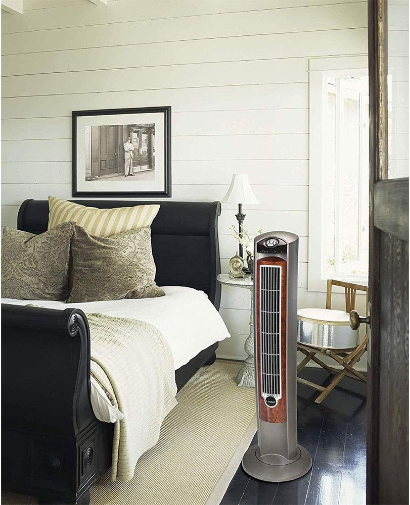 Lasko Oscillating Tower Fan with Remote - 42" Tall – Gray/Woodgrain