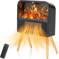 Electric Fireplace Heater, Ultra-Thin Electric Fireplace Stove with Realistic Flame & Solid Wood Stand, 17" Portable