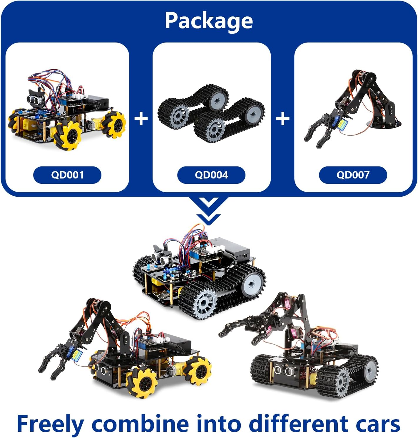 Robotics for Kids Ages 12-16, ACEBOTT 4 in 1 Smart Robot Arm with 5DOF + Tank Car, STEM Toys Coding Kit Compatible