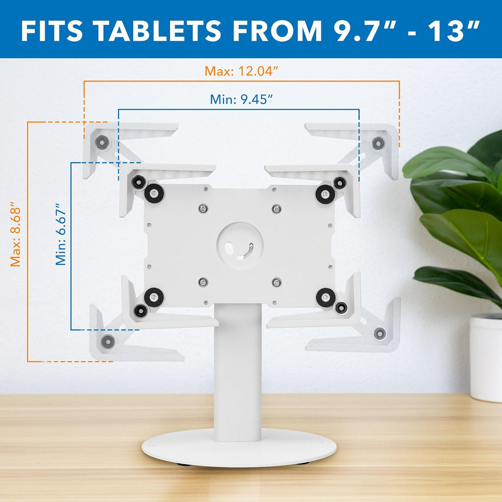 Universal Tablet Stand with Tilt, Anti-Theft Retail iPad POS Kiosk Stand, Fits 9.7"–13.1" Tablets, 90° Rotation &