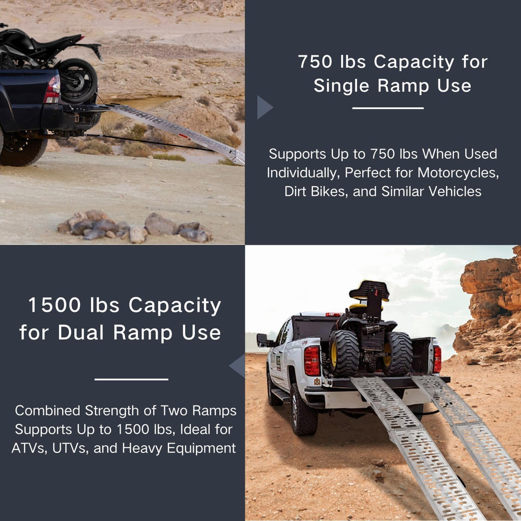 7.5 FT Aluminum Loading Ramps for Pickup Trucks | 1500 lbs Capacity ATV, Motorcycle, Lawn Mower, Dirt Bike, UTV