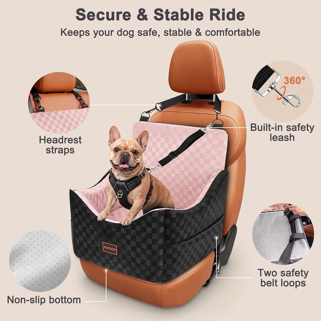 Elevated Dog Car Seat for Small/Medium Dogs up to 35 lbs, Memory Foam Booster Seat with Detachable Washable Cover