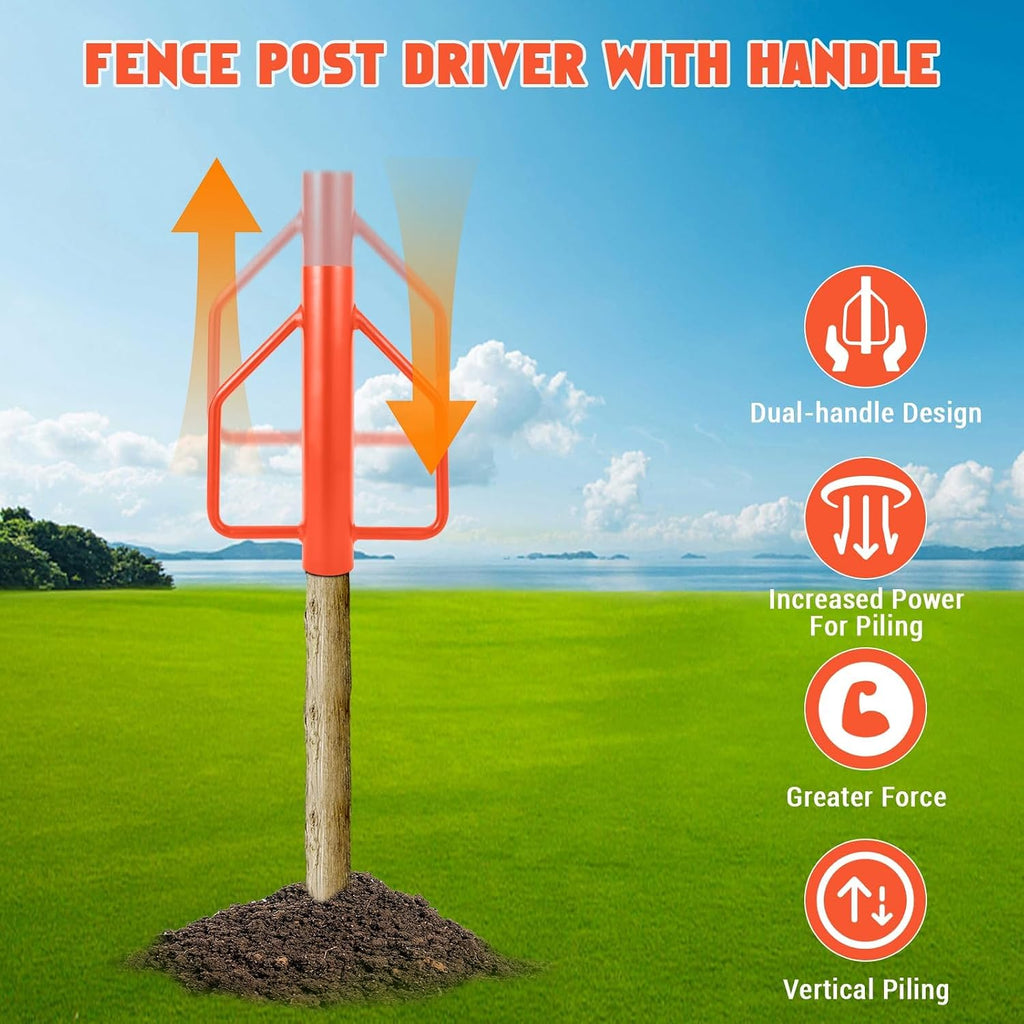Fence Post Driver t-Post Pounder, Heavy Duty Steel Post Hammer with Handle for Wooden/u-Channel/Metal Fences