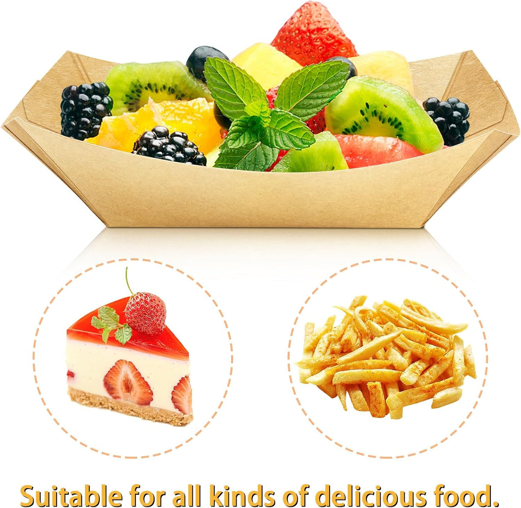 200 Pack 1/4lb Kraft Paper Food Boats, Mini Nacho Trays Bulk for Party Snacks