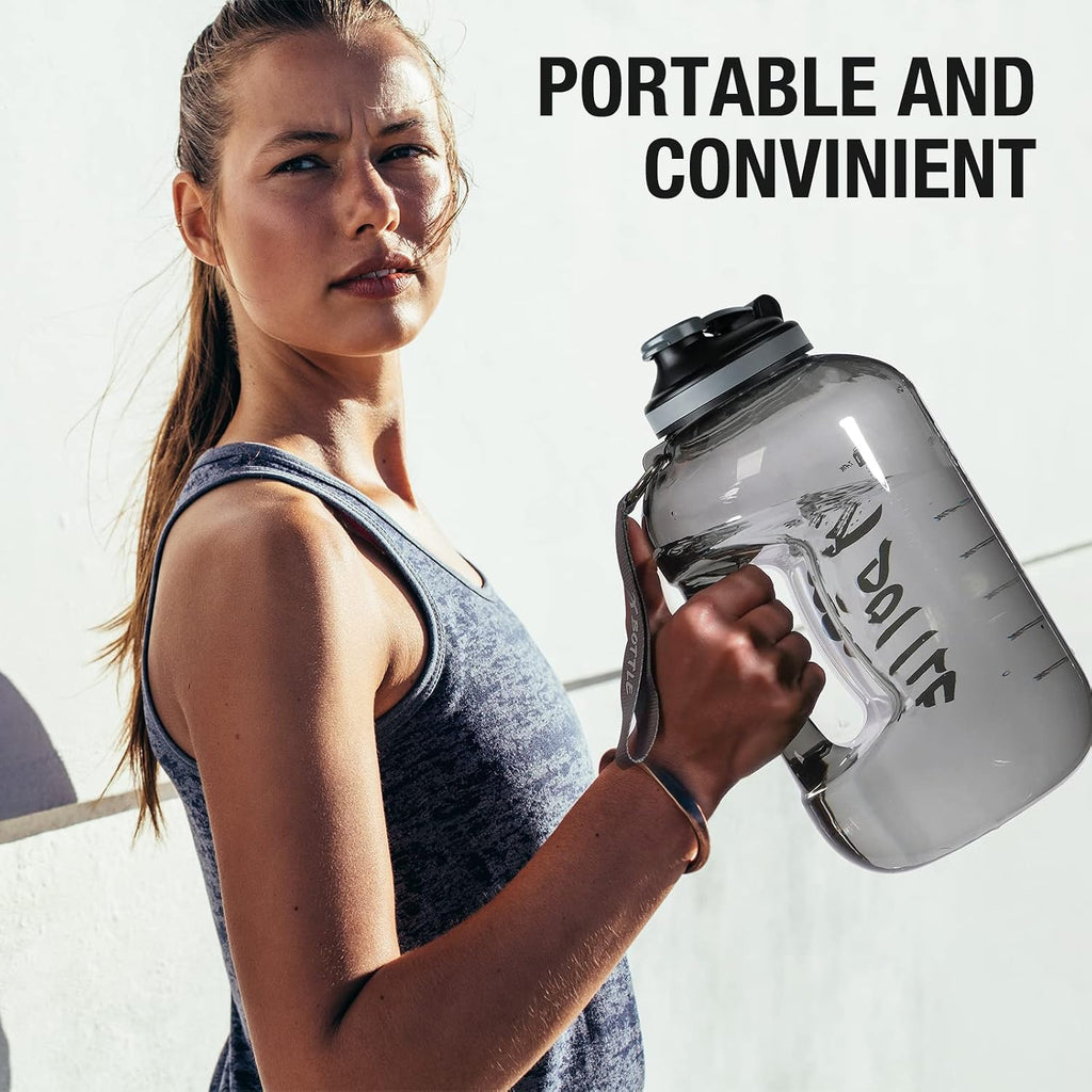 1 Gallon BPA Free Dishwasher Safe 128oz Large Water Bottle with Motivational Time Marker and Handle - Leak-proof Big