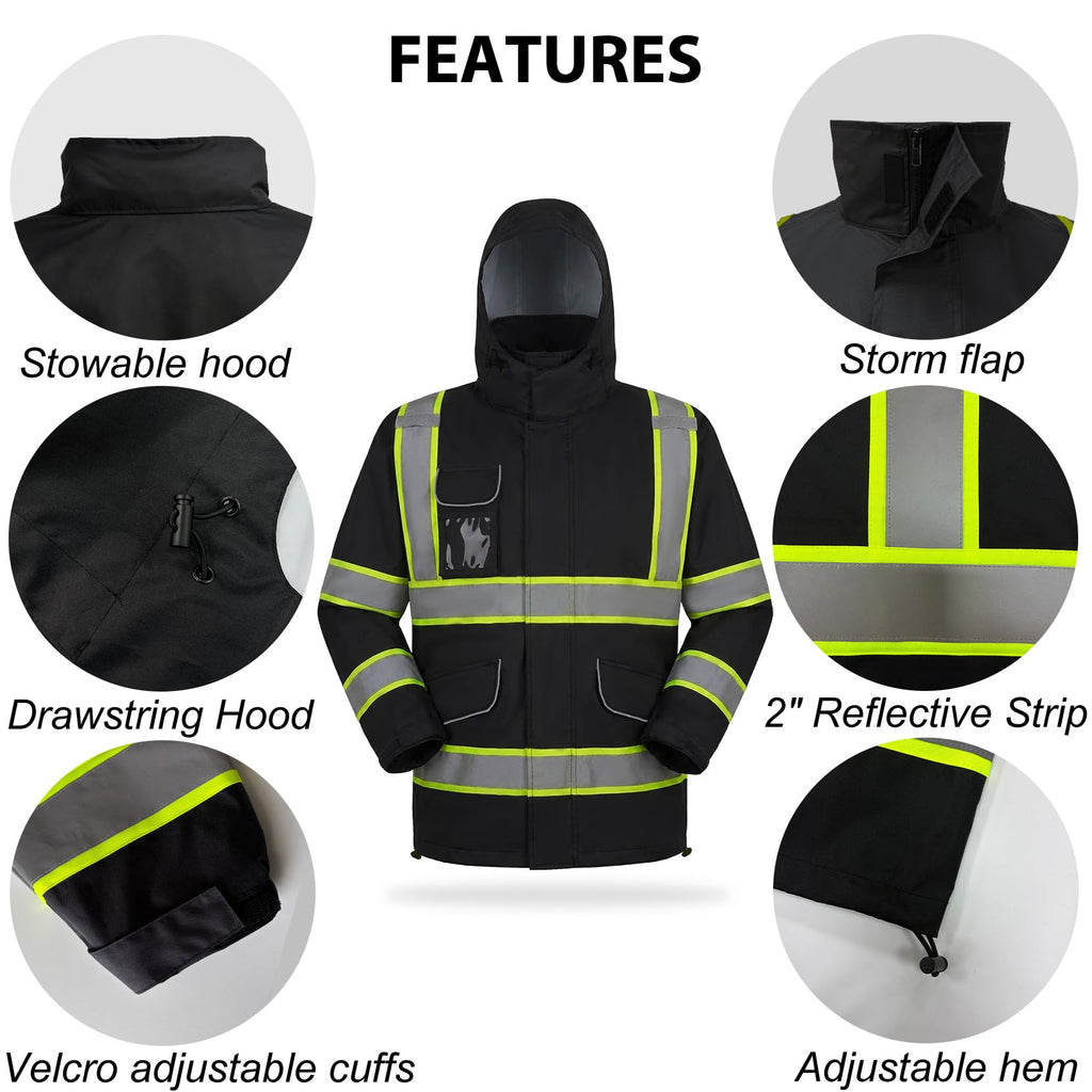 Class 3 Hi Vis Rain Suit, Waterproof Reflective Jacket Pants Set