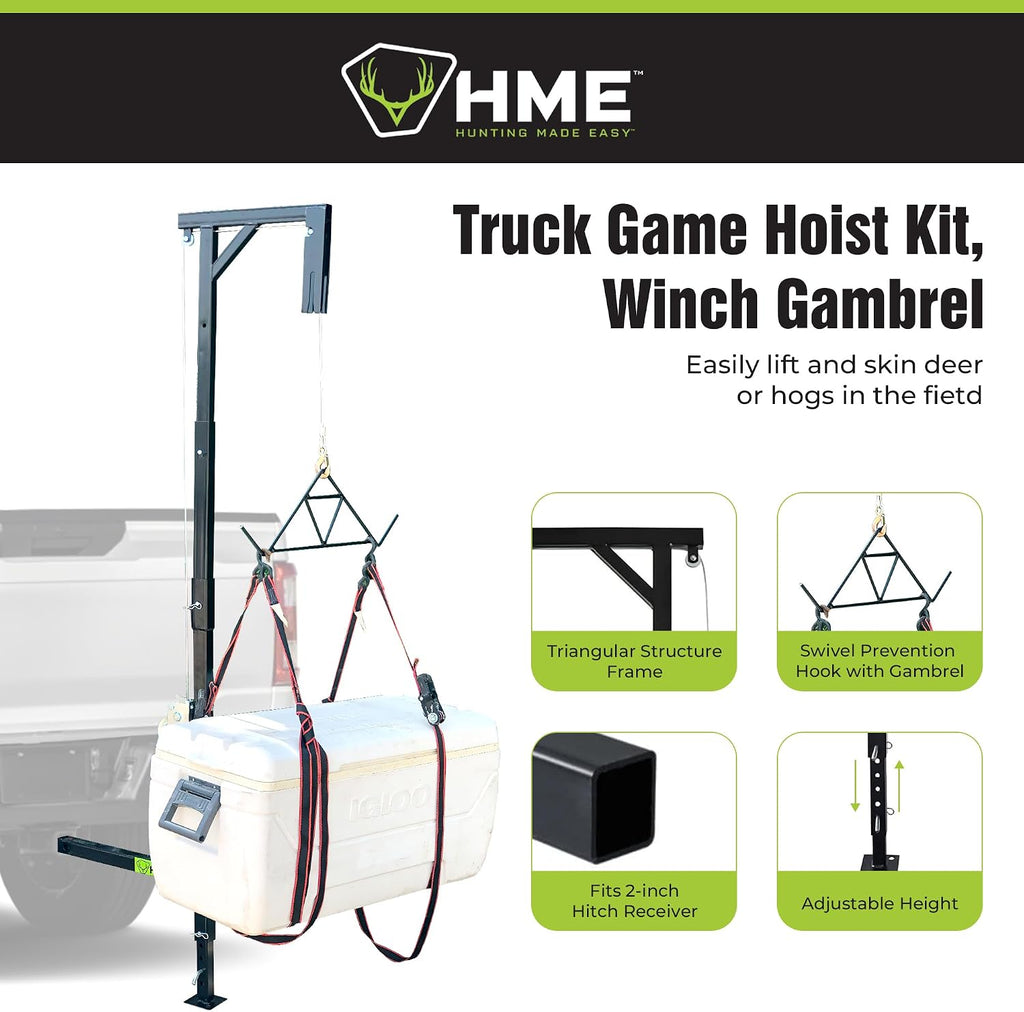 Truck Hitch Game Hoist Kit with Winch and Gambrel, 400 lb Capacity | Hunting Game Skinning and Cleaning Accessory