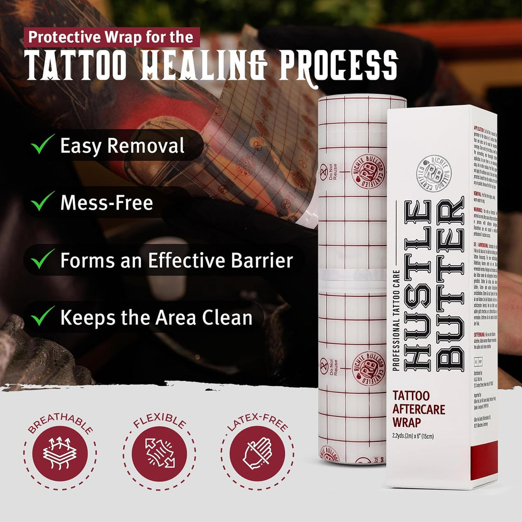Hustle Butter Tattoo Aftercare Kit - Tattoo Balm, Soap, and Aftercare Wrap - TSA-Friendly - Easy Removal, Mess-Free Wrap