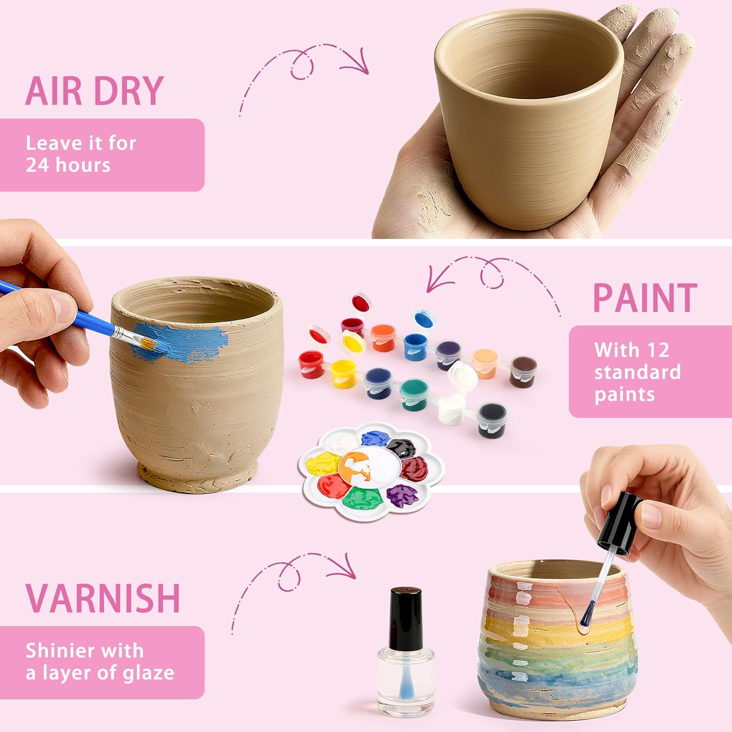 Pottery Wheel for Kids, Arts and Crafts for Kids Ages 8-12, Complete Pottery Painting Craft Kit with Clay, Art