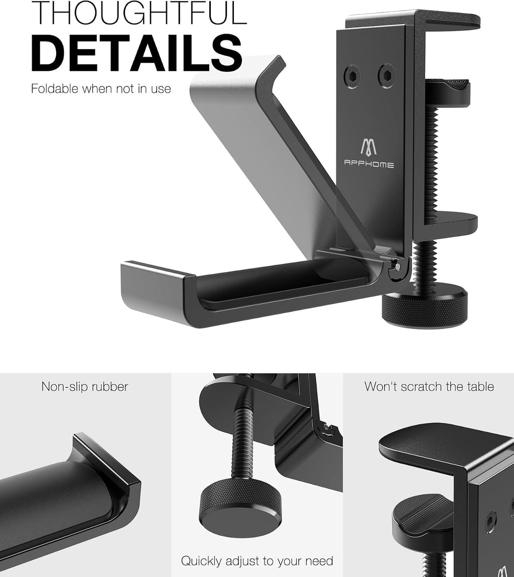 New Foldable Headphone Stand Hanger Holder Aluminum Headset Soundbar Stand Clamp Hook Under Desk Space Save Mount