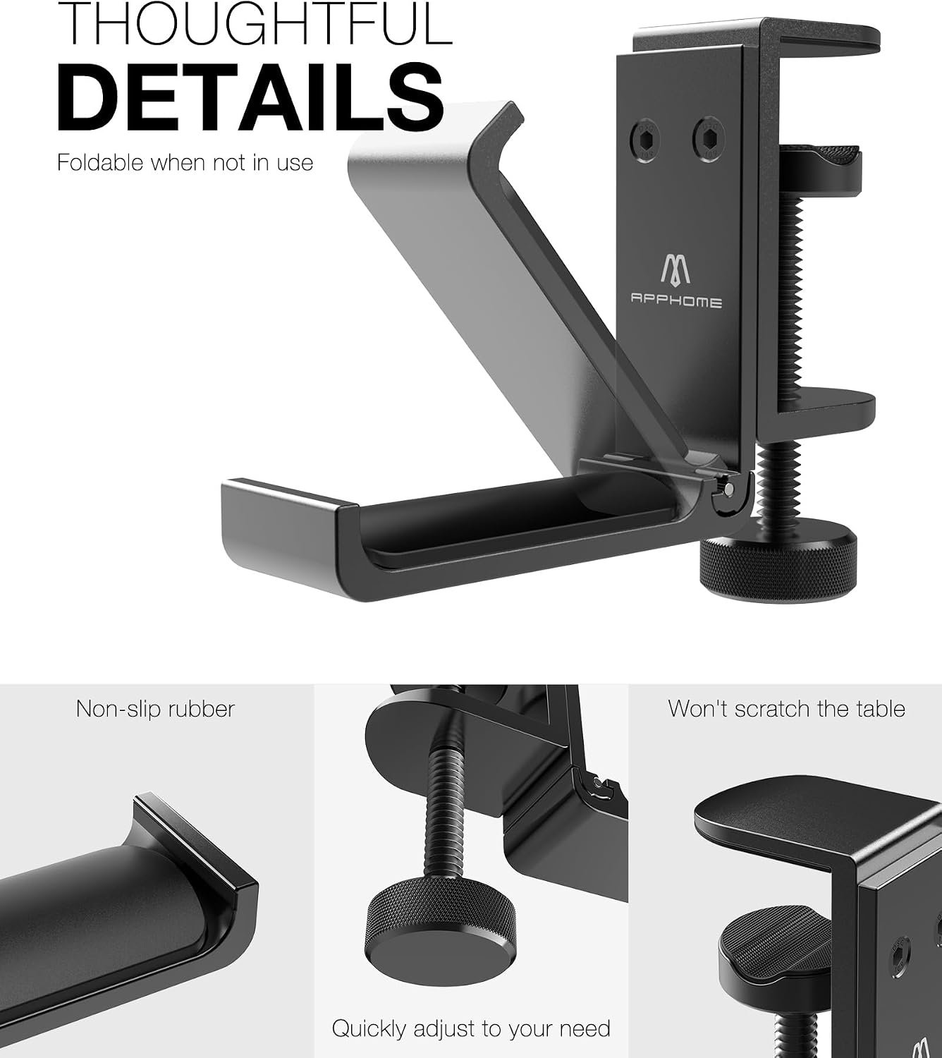 New Foldable Headphone Stand Hanger Holder Aluminum Headset Soundbar Stand Clamp Hook Under Desk Space Save Mount