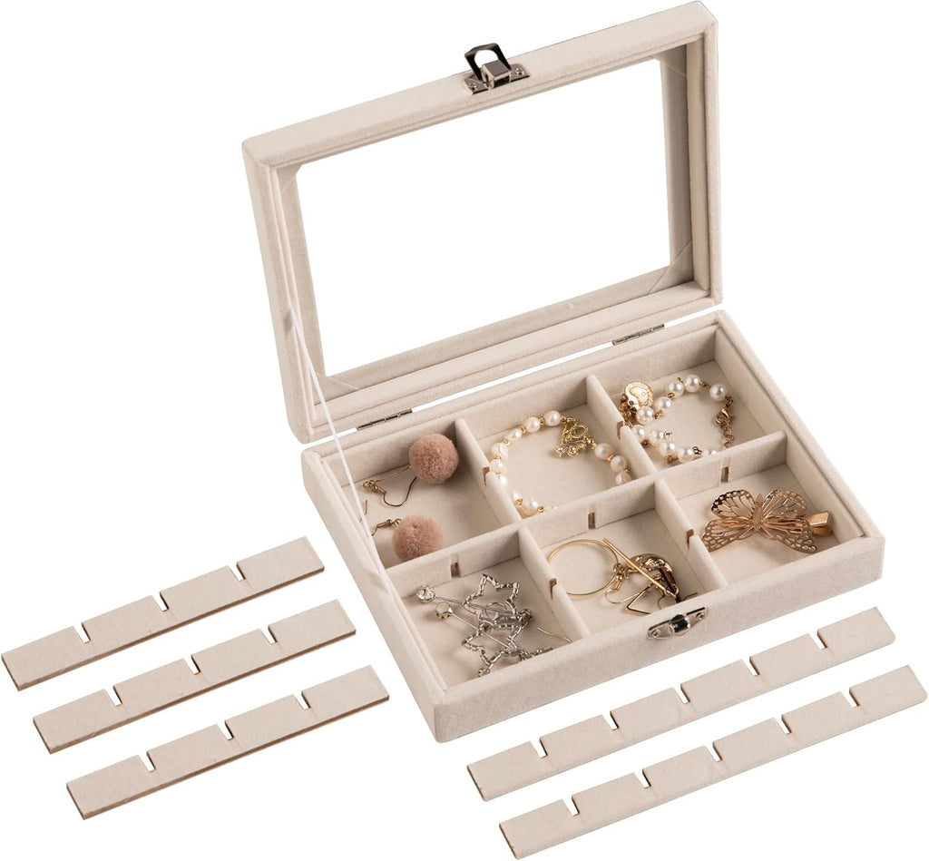 24 Grid Jewelry Tray,Velvet Stud Earring Organizer,Small Jewelry Organizer with Clear Lid,Lockable Earring Holder