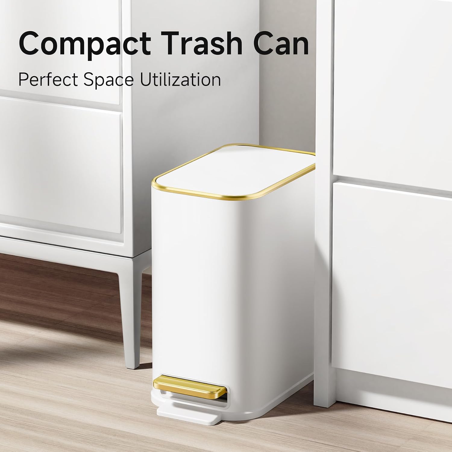 Small Bathroom Trash Can with Lid Soft Close, Step Pedal, 5 Liter / 1.3 Gallon Stainless Steel Trash Bin, Slim