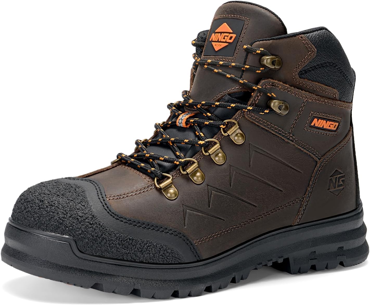 Mens Steel Toe Work Boots, Full Grain Leather, Oil and Slip Resistant, Puncture Proof Construction Boots with